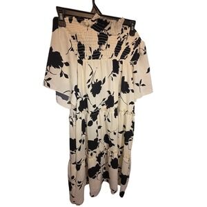 Beachsissi Floral Smocked Tiered Midi Dress Cream Black XL NWT